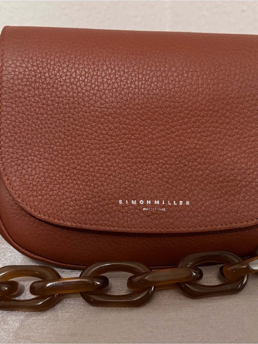 Simon Miller Chestnut Pebbled Leather Shoulder Bag with Tortoiseshell Chain - Picture 5 of 16